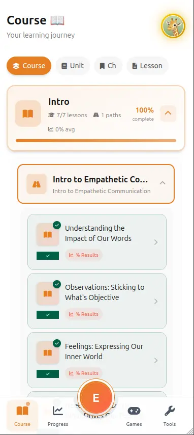 Empathease NVC course with structured learning path and lessons